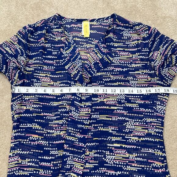 Bee Stitched Sheer Tunic Blur Yellow Pink Patterned Top Women Size Small - Picture 5 of 9